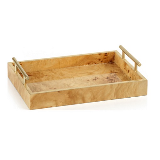 Dubbo Burl Wood Rectangular Tray with Gold Handles 13" Dubbo Burl Wood Rectangular Tray with Gold Handles 13"