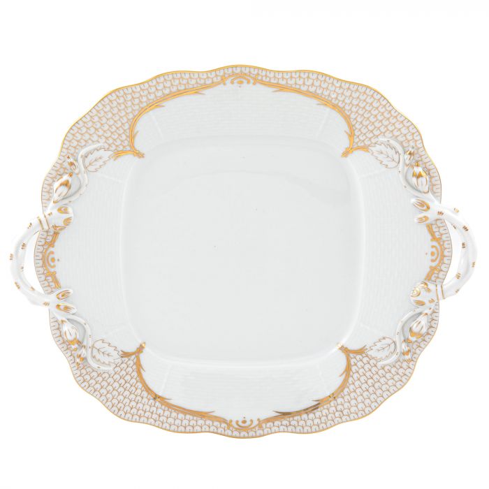 Herend Golden Elegance Square Cake Plate with Handles