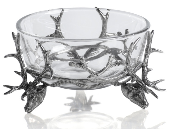 Alberg Stag Head Pewter and Glass Bowl