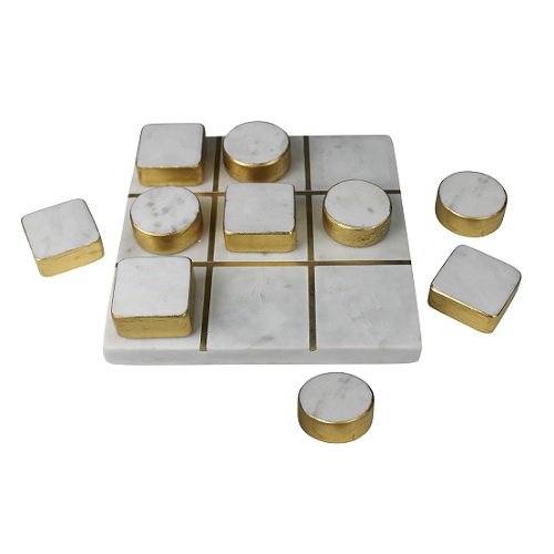 HomArt Marble Tic-Tac-Toe Game - White/Gold