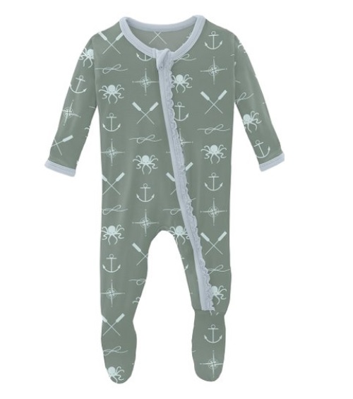 Kickee Pants Lily Pad Captain & Crew Zip Footie Berings