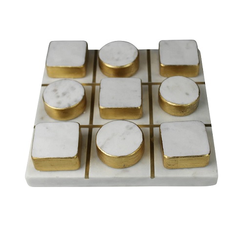HomArt Marble Tic-Tac-Toe Game - White/Gold