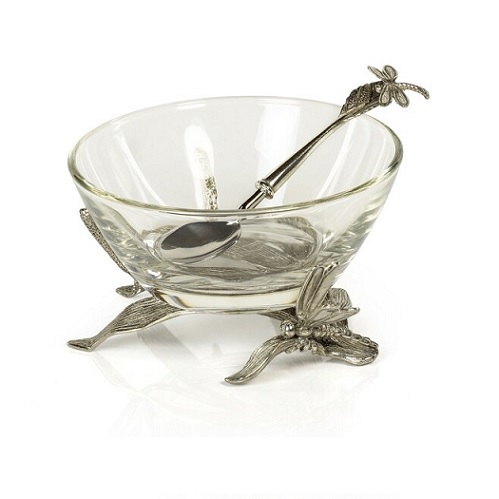 Zodax Dragonfly on Stalk Pewter & Glass Bowl