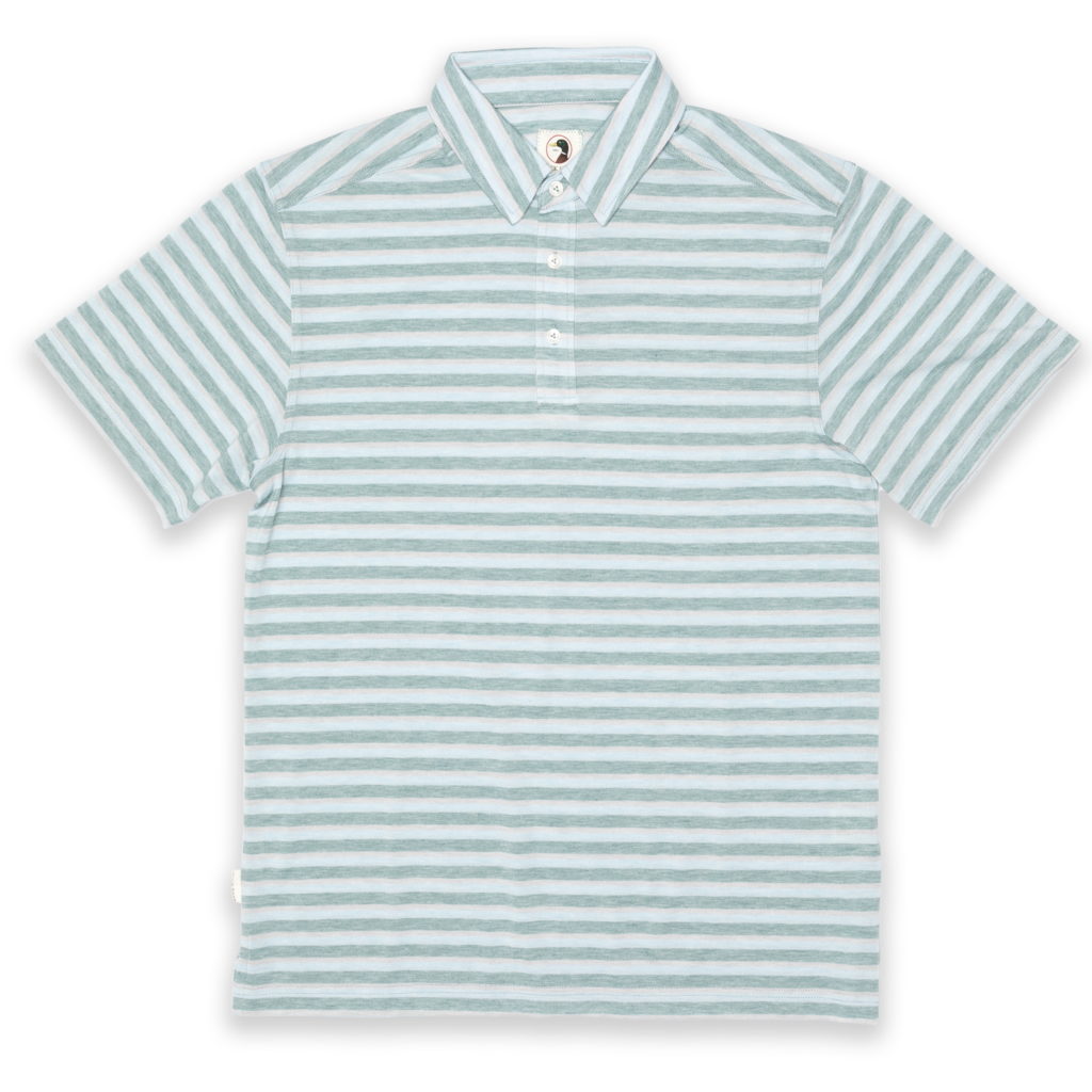 Duck Head Perry Stripe Performance Polo - Arctic Blue Heather