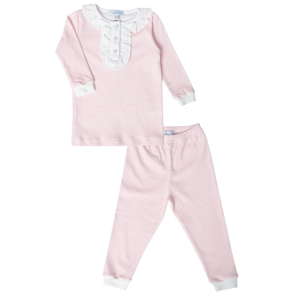 Nella Pima Pink Gingham Baby Pajamas - Pink