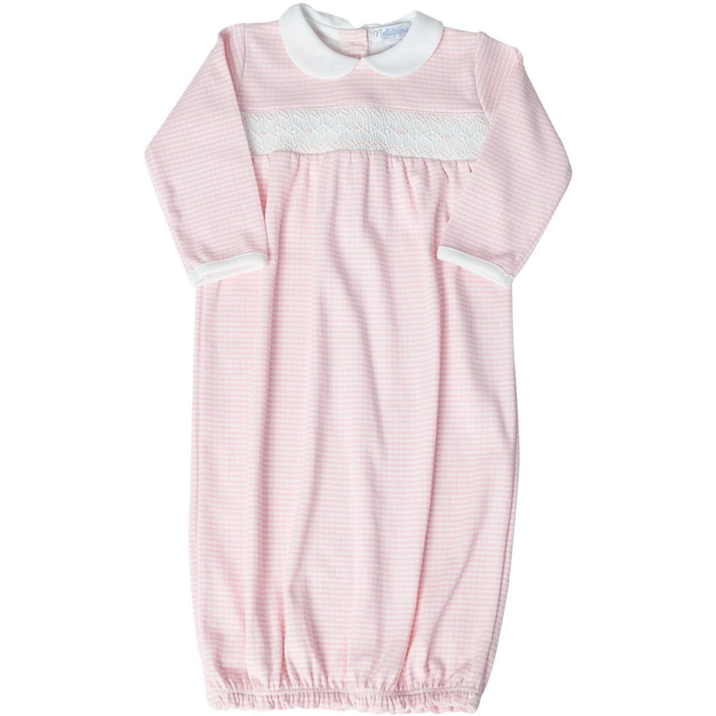 Nella Pima Gingham Baby Gown - Pink