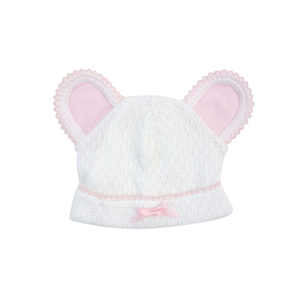 Paty White Bear Cap with Pink Trim