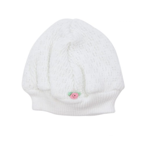 Beanie Cap with Pink Rosette