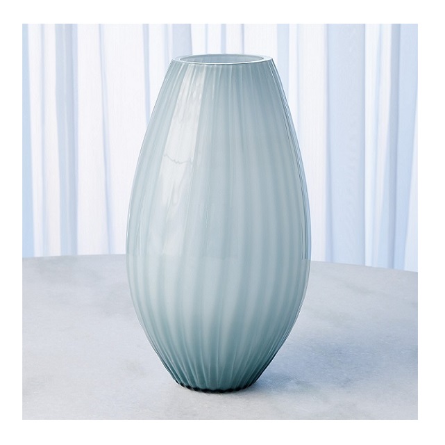 Large Cased Glass Stripped Vase - Blue/Grey