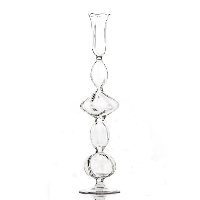 Clear Glass Candlestick with Flat Ball