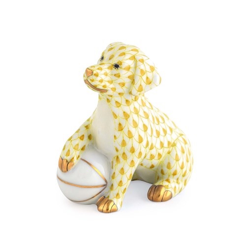 Herend Dog With Ball - Butterscotch