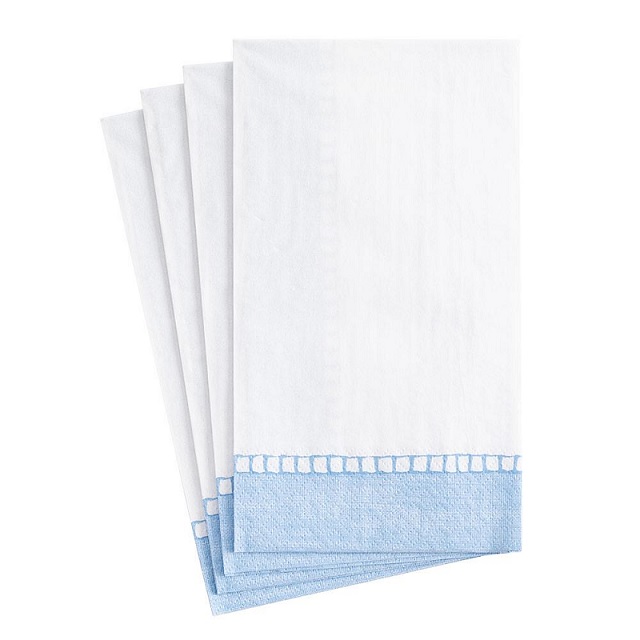 Linen Border Paper Guest Towel Napkins in Light Blue