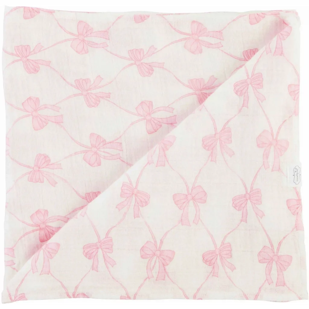 Mud Pie Pink Bow Swaddle Blanket