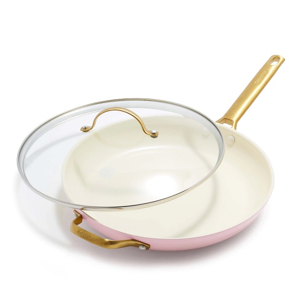 Reserve Ceramic Nonstick 12" Frypan With Lid - Blush/Gold
