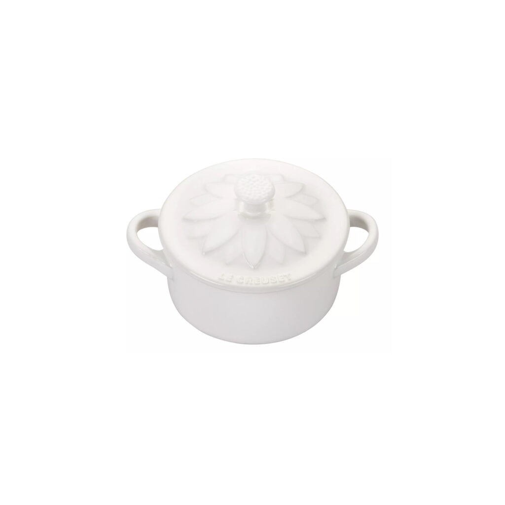 Le Creuset Mini Cocotte with Flower Lid - White