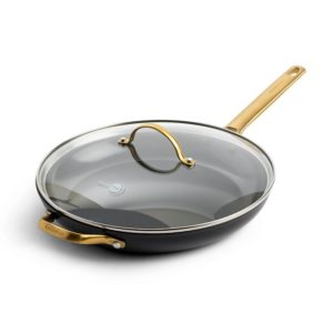 Reserve Ceramic Nonstick 12" Frypan With Lid - Black/Gold