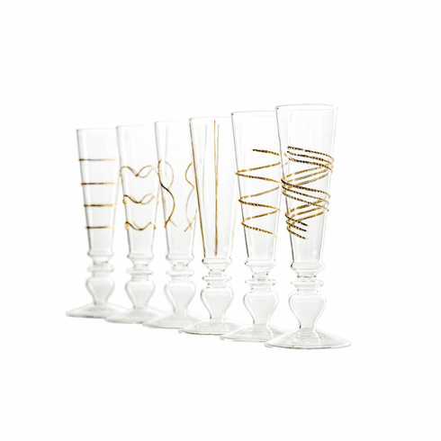 FOOTED CHAMPAGE SET/6 WITH GOLD