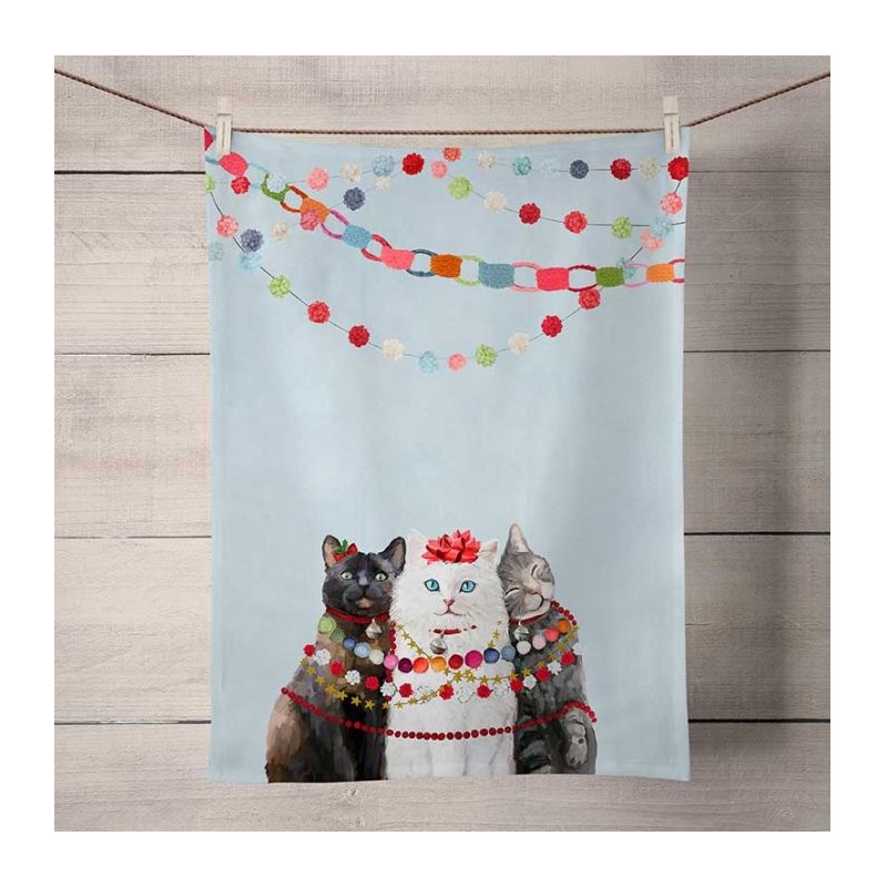 Festive Cat Trio Tea Towel