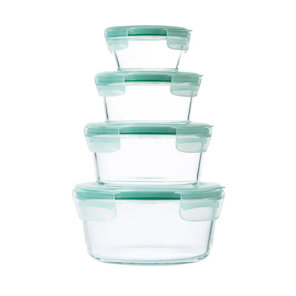 8 Piece Smart Seal Glass Round Container Set