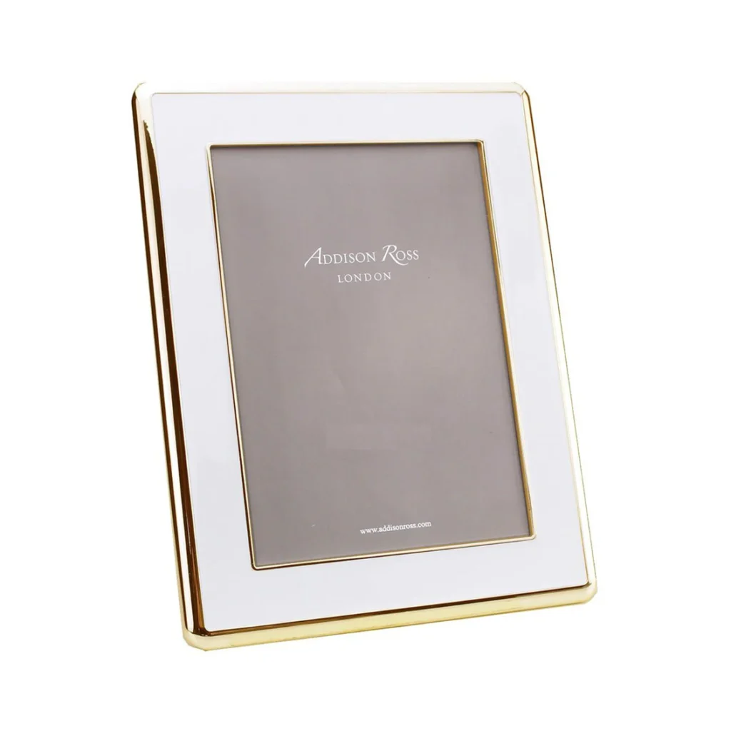 Addison Ross Wide Curved Enamel 5x7 Photo Frame – White/Gold | Berings