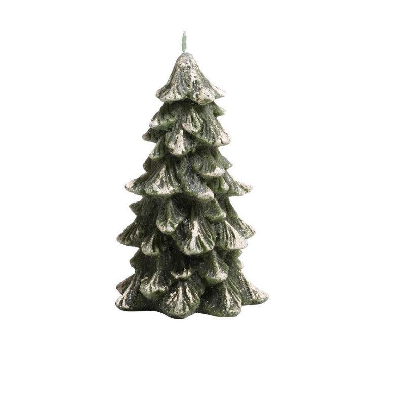 6.5" Wax Aspen Pine Tree Unscented Candle - Green and White