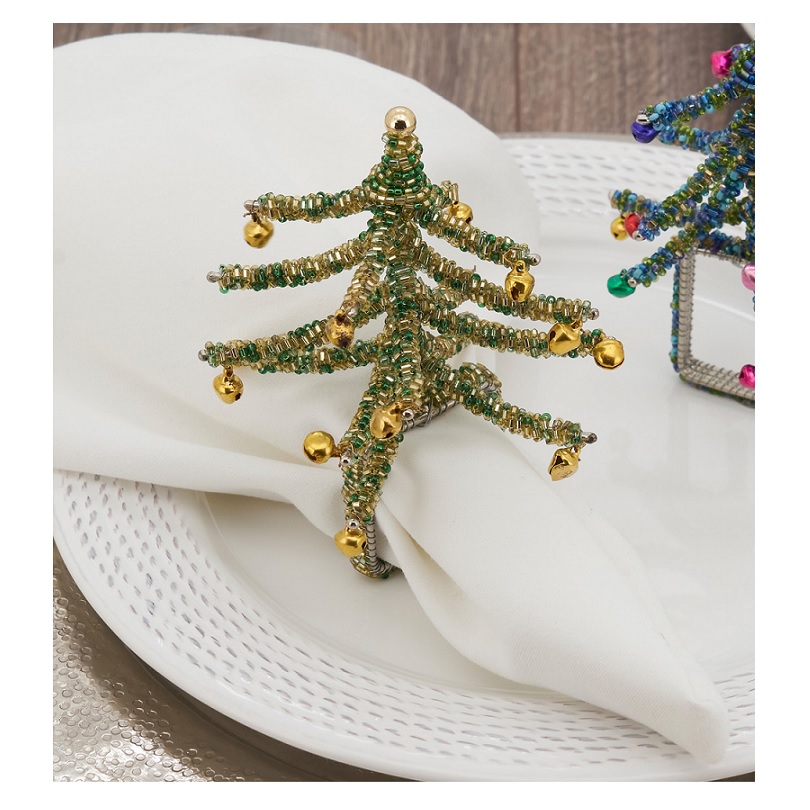 Beaded Christmas Tree Napkin Ring Green Berings