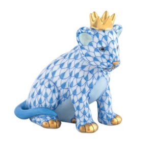 Herend Lion Cub With Crown - Blue