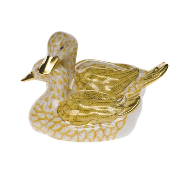 Herend Pair Of Ducks - Butterscotch