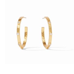 Crescent Stone Hoop Cubic Zirconia Earrings - Medium