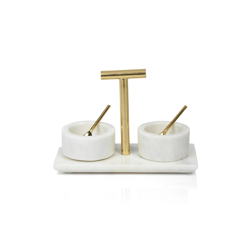 Ellie Marble Condiment Bowls with Spoons Set of 2