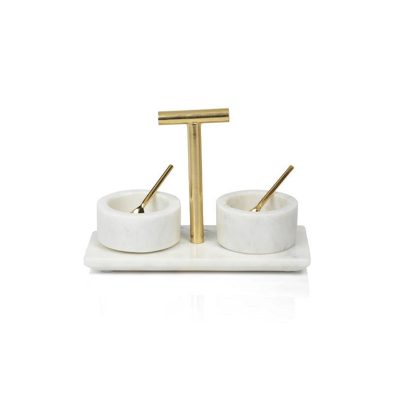 Ellie Marble Condiment Bowls with Spoons Set of 2 Berings