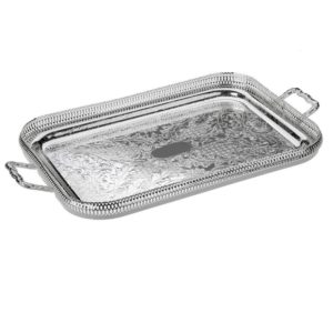 Silver Plated Medium Oblong Gallery Tray with Handles.