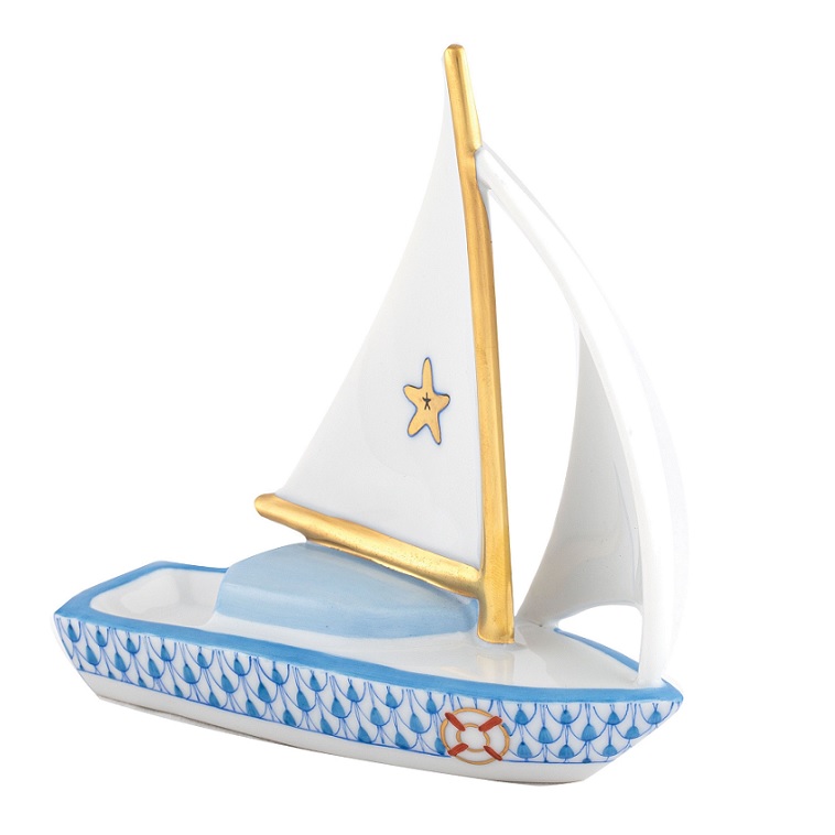 Herend Sailboat At Sea - Blue