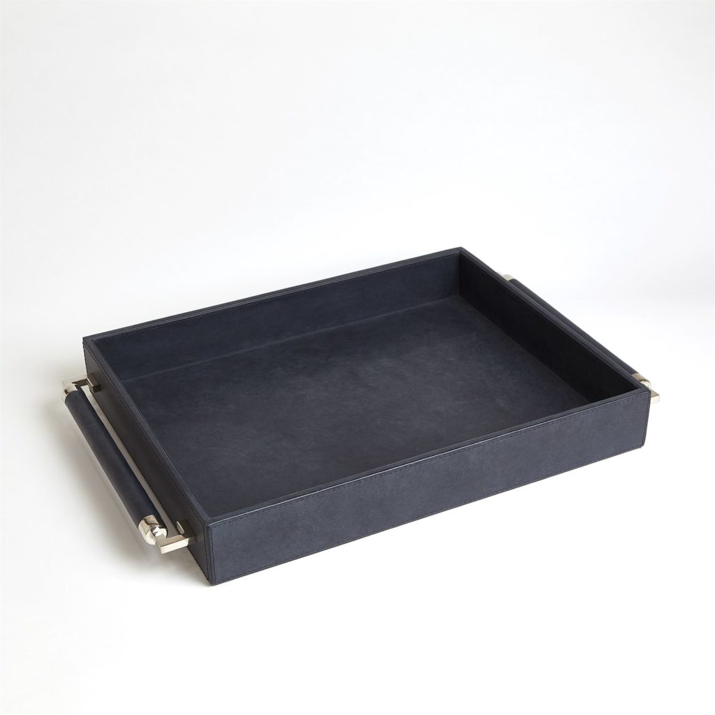 BLUE WASH LEATHER HANDLE TRAY