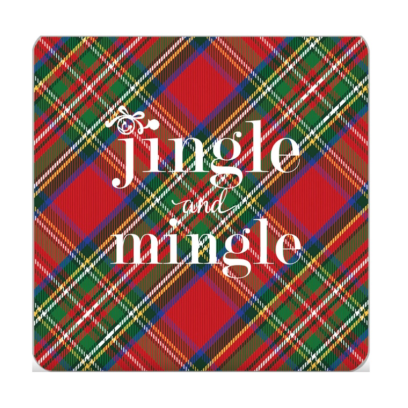 Tartan Plaid Jingle and Mingle Paper Coasters