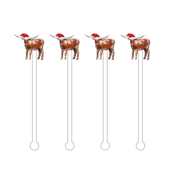 Longhorn Santa Acrylic Stir Sticks Set/4