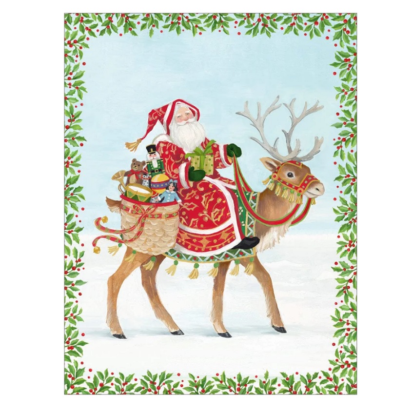 Santa and Reindeer Folded Holiday Cards Berings