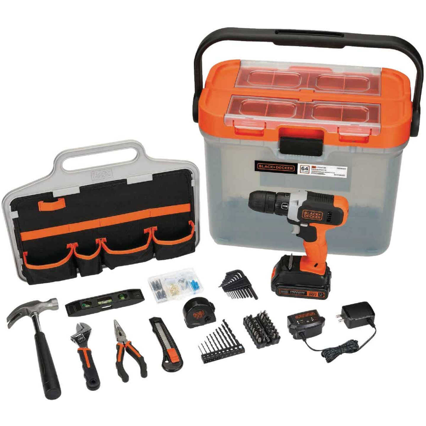 Black & Decker 20-Volt Cordless Drill & 63-Piece Home Project Kit