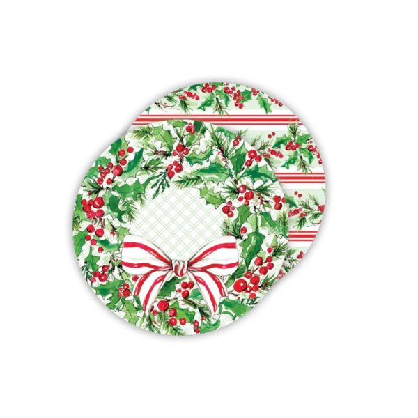 Holly Wreath with Bow Paper Coasters