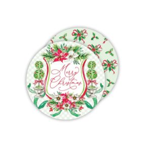 Merry Christmas Holiday Crest Paper Coasters  