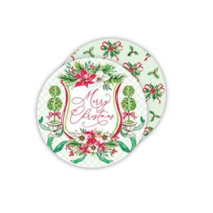 Merry Christmas Holiday Crest Paper Coasters