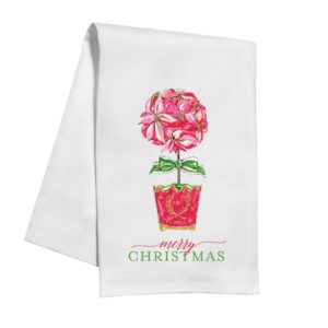 Merry Christmas Holiday Poinsettia Topiary Kitchen Towel  