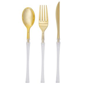 Neo Classic Clear and Gold Plastic Cutlery Set