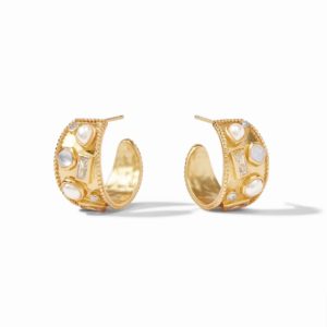 Julie Vos Antonia Mosaic Stone Hoop Earrings - Iridescent Clear Crystal