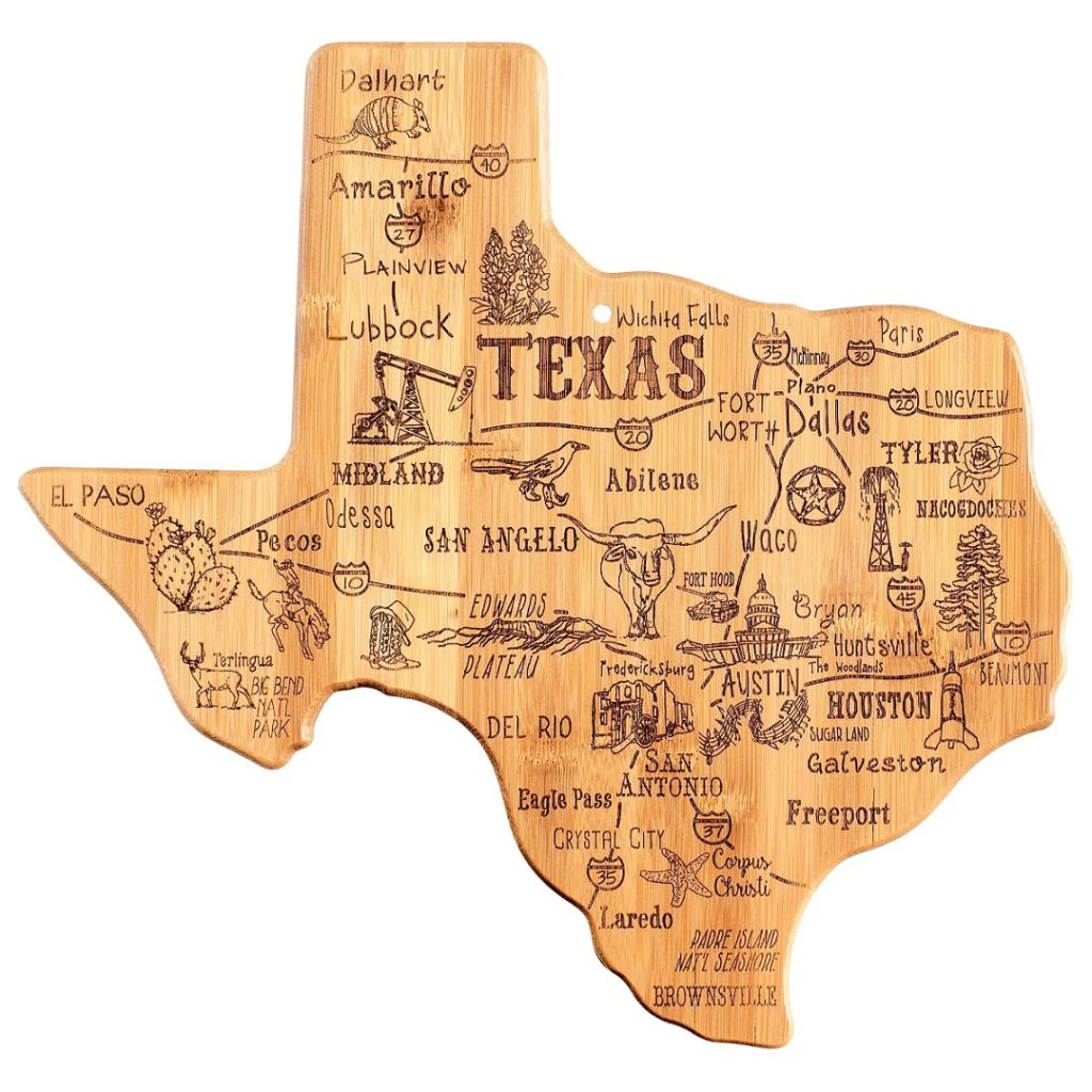 Destination Texas State Shaped Bamboo Serving and Cutting Board