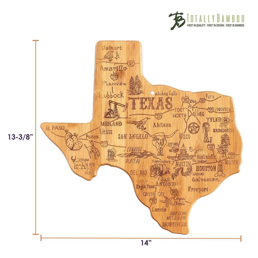 Destination Texas State Shaped Bamboo Serving and Cutting Board