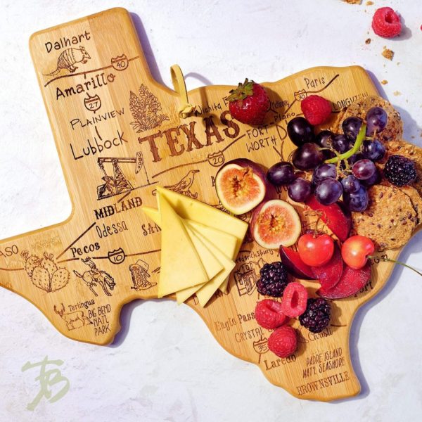 Destination Texas State Shaped Bamboo Serving and Cutting Board