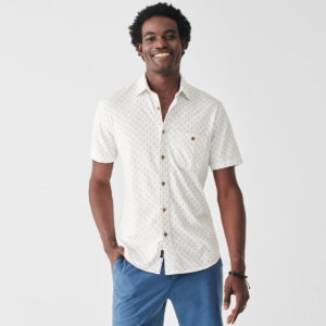 Faherty Short-Sleeve Knit Seasons Shirt - White Azure Geo