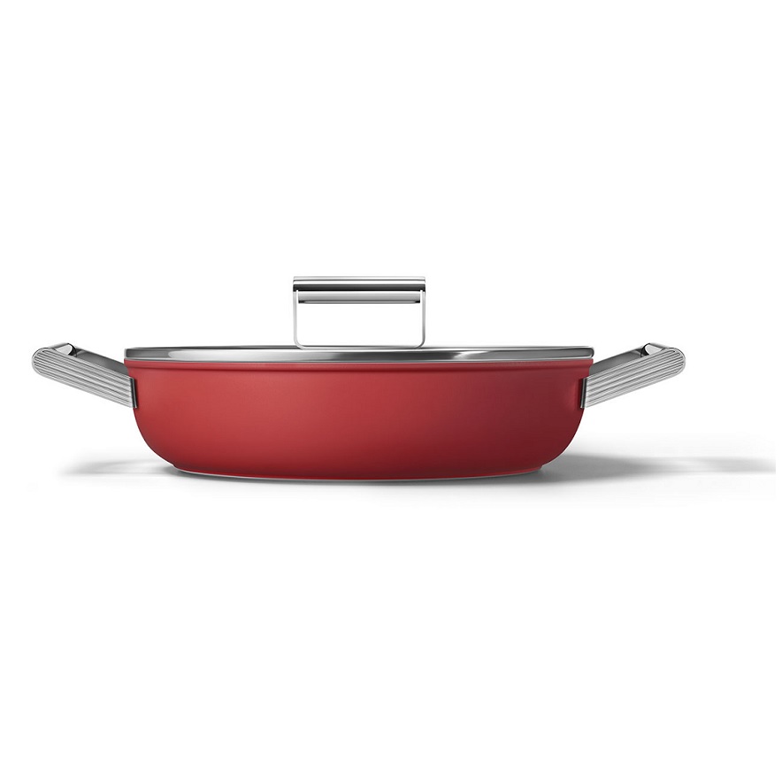 Smeg Cookware 11-Inch-Deep Pan with Lid - Red