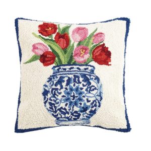 Peking Handicraft Chinoiserie Vase Tulips Hook Pillow